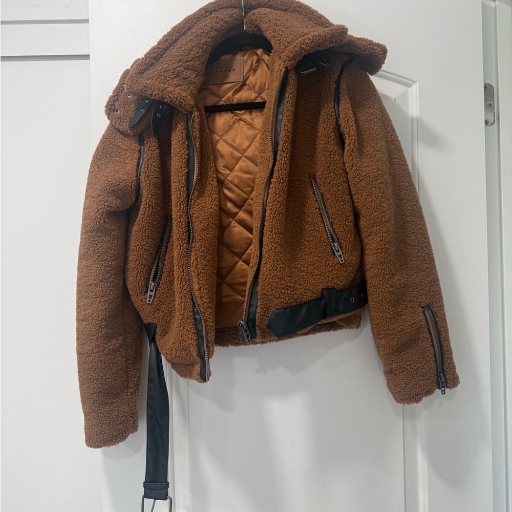 Brown Sherpa Jacket with Black Accents